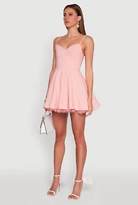 Womens Elegant Tulle Lined Lace Detailed Bustier Skater Dress, Pink, Size L