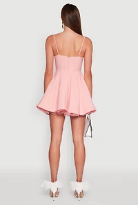 Womens Elegant Tulle Lined Lace Detailed Bustier Skater Dress, Pink, Size L