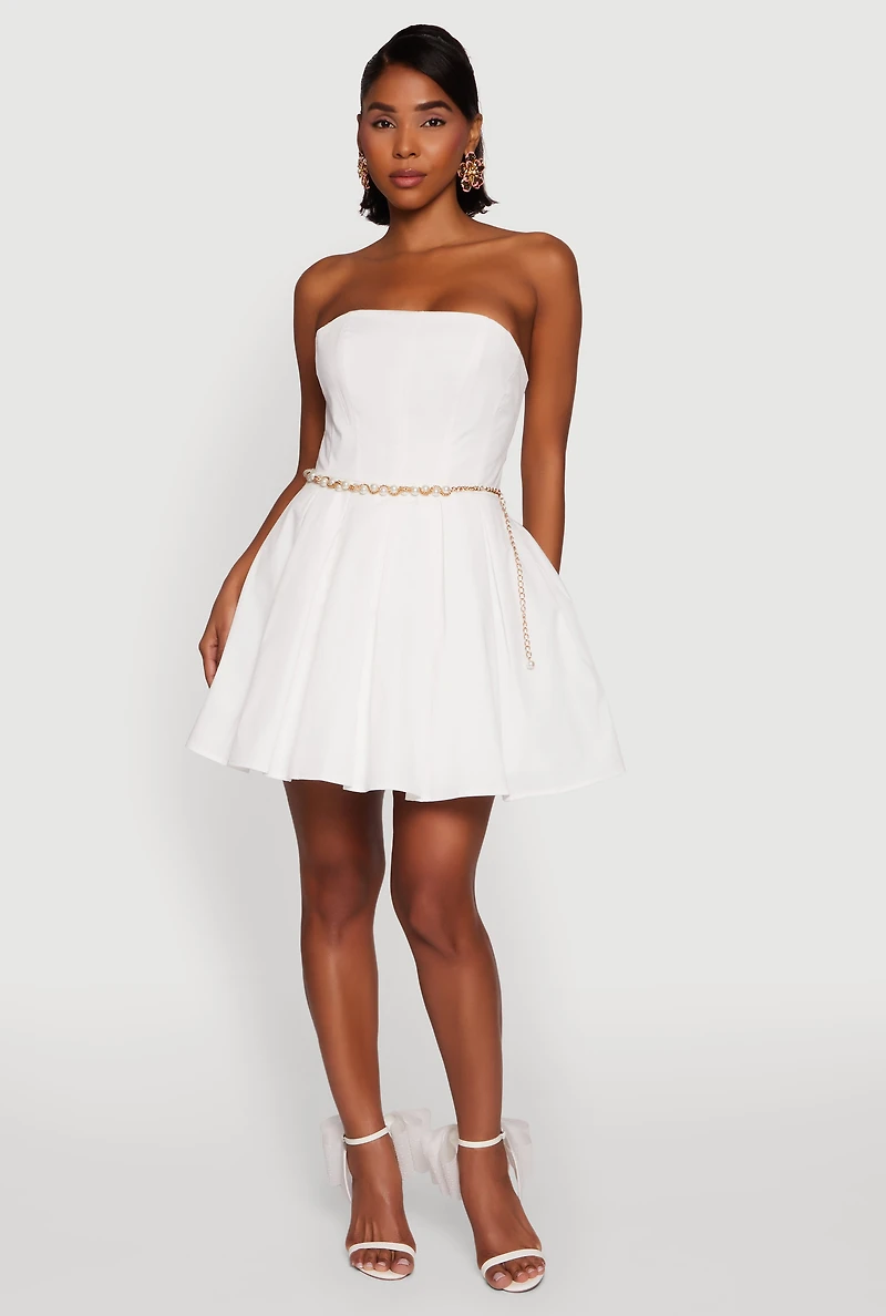 Womens Haute Monde Tulle Lined Strapless Skater Dress, White, Size M