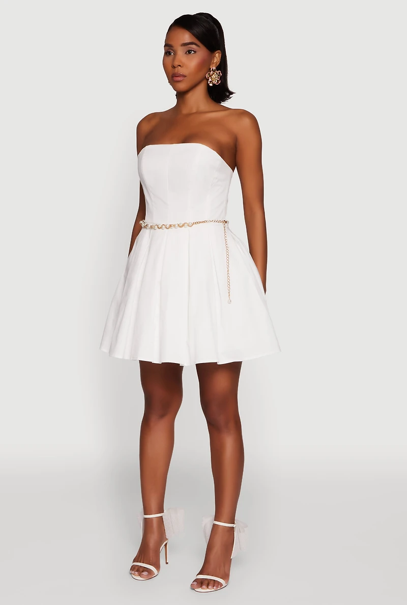 Womens Haute Monde Tulle Lined Strapless Skater Dress, White, Size M