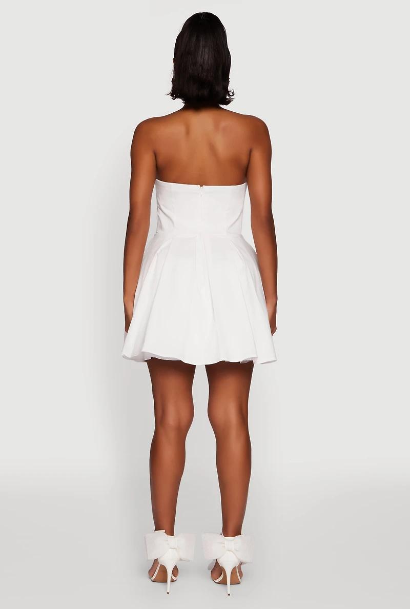 Womens Haute Monde Tulle Lined Strapless Skater Dress, White, Size M