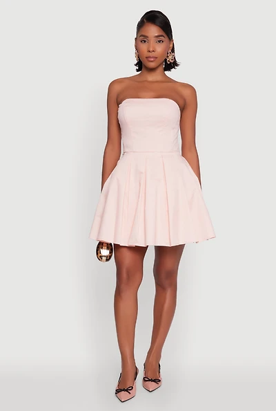 Womens Haute Monde Tulle Lined Strapless Skater Dress, Pink, Size S