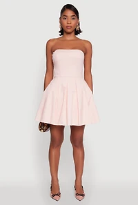 Womens Haute Monde Tulle Lined Strapless Skater Dress, Pink, Size S