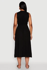 Womens Haute Monde Linen Wood Beaded Strap Sundress, Black, Size L