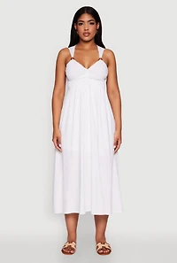 Womens Haute Monde Linen Wood Beaded Strap Sundress, White, Size L