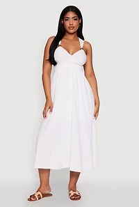 Womens Haute Monde Linen Wood Beaded Strap Sundress, White, Size L