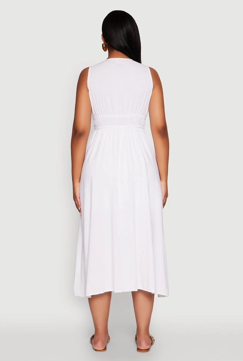 Haute Monde Linen Wood Beaded Strap Sundress