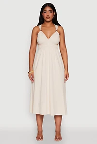Womens Haute Monde Linen Wood Beaded Strap Sundress,