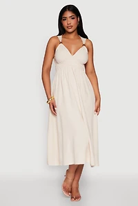 Womens Haute Monde Linen Wood Beaded Strap Sundress,