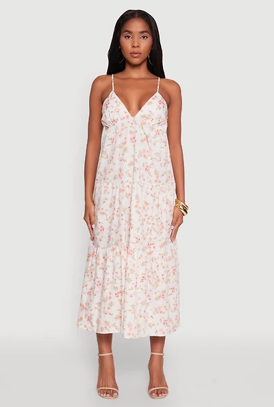 Womens Haute Monde Floral Tiered Midi Dress, Multi, Size M