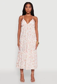 Womens Haute Monde Floral Tiered Midi Dress, Multi,