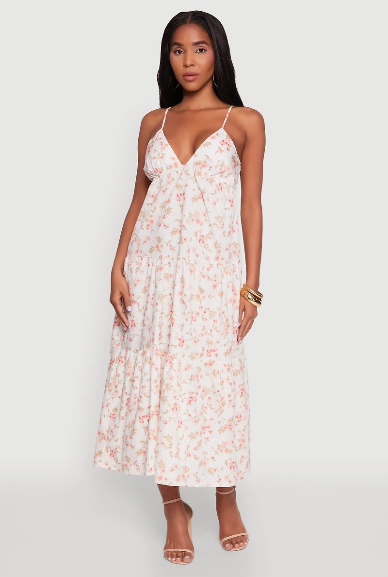 Womens Haute Monde Floral Tiered Midi Dress, Multi,