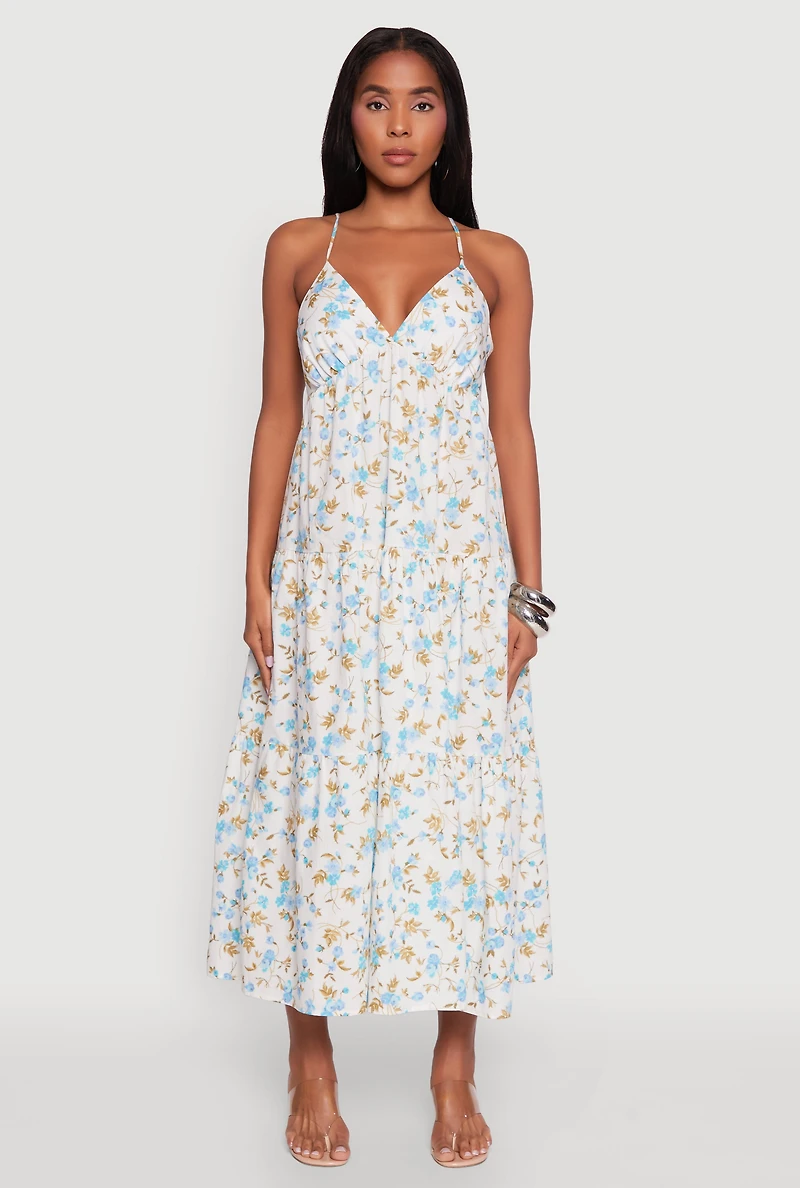 Womens Haute Monde Floral Tiered Midi Dress, Multi, Size S