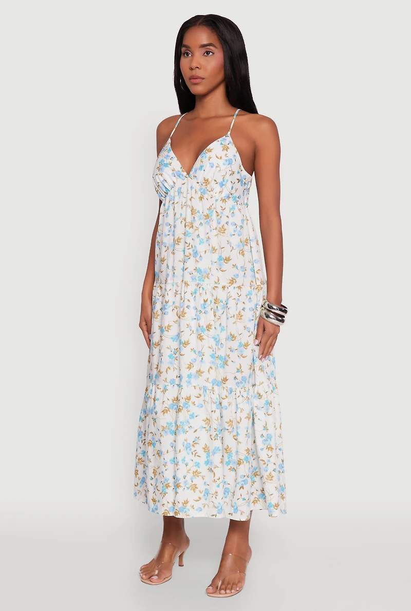Womens Haute Monde Floral Tiered Midi Dress, Multi, Size S