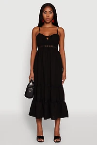 Womens Haute Monde Gauze Knit Lace Detail Tiered Sundress, Black, Size M