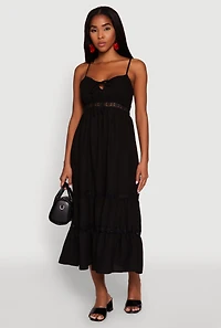 Womens Haute Monde Gauze Knit Lace Detail Tiered Sundress, Black, Size M
