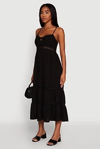 Womens Haute Monde Gauze Knit Lace Detail Tiered Sundress, Black, Size M