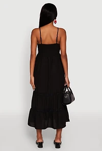 Womens Haute Monde Gauze Knit Lace Detail Tiered Sundress, Black, Size M