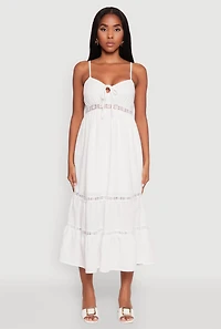 Womens Haute Monde Gauze Knit Lace Detail Tiered Sundress, White, Size L