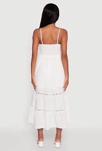 Womens Haute Monde Gauze Knit Lace Detail Tiered Sundress, White, Size L