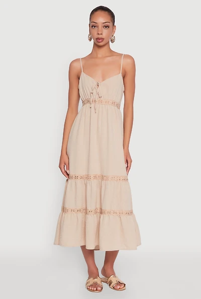 Womens Haute Monde Gauze Knit Lace Detail Tiered Sundress,