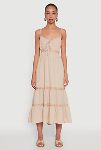 Womens Haute Monde Gauze Knit Lace Detail Tiered Sundress,