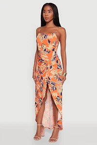 Womens Haute Monde Sleeveless Square Neck Floral High Low Maxi Dress, Orange, Size S