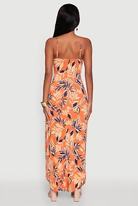 Womens Haute Monde Sleeveless Square Neck Floral High Low Maxi Dress, Orange,