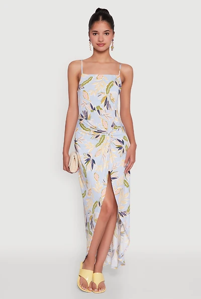 Womens Haute Monde Sleeveless Square Neck Floral High Low Maxi Dress, Multi, Size L