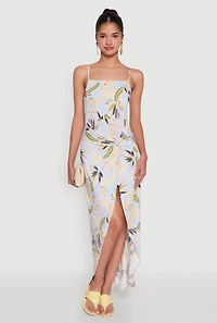 Womens Haute Monde Sleeveless Square Neck Floral High Low Maxi Dress, Multi, Size L