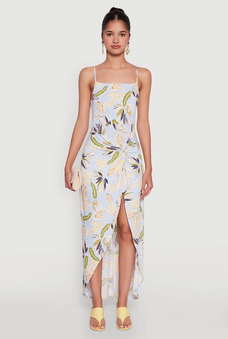 Womens Haute Monde Sleeveless Square Neck Floral High Low Maxi Dress, Multi, Size L
