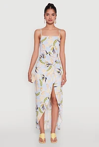 Womens Haute Monde Sleeveless Square Neck Floral High Low Maxi Dress, Multi, Size L