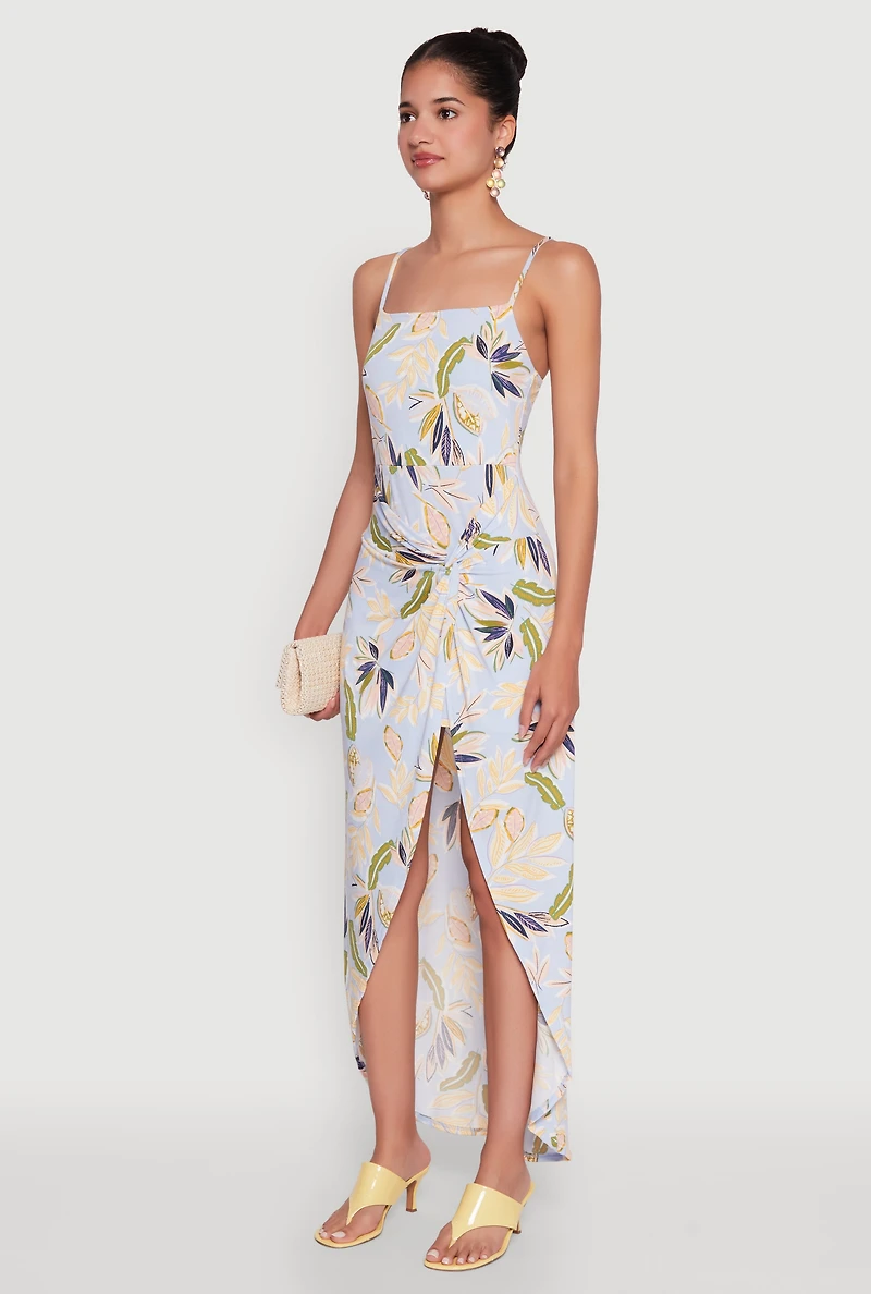 Haute Monde Sleeveless Square Neck Floral High Low Maxi Dress