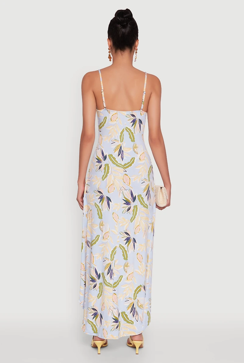 Womens Haute Monde Sleeveless Square Neck Floral High Low Maxi Dress, Multi, Size L