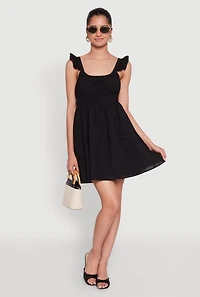 Womens Haute Monde Ruffled Strap Babydoll Sundress, Black, Size L