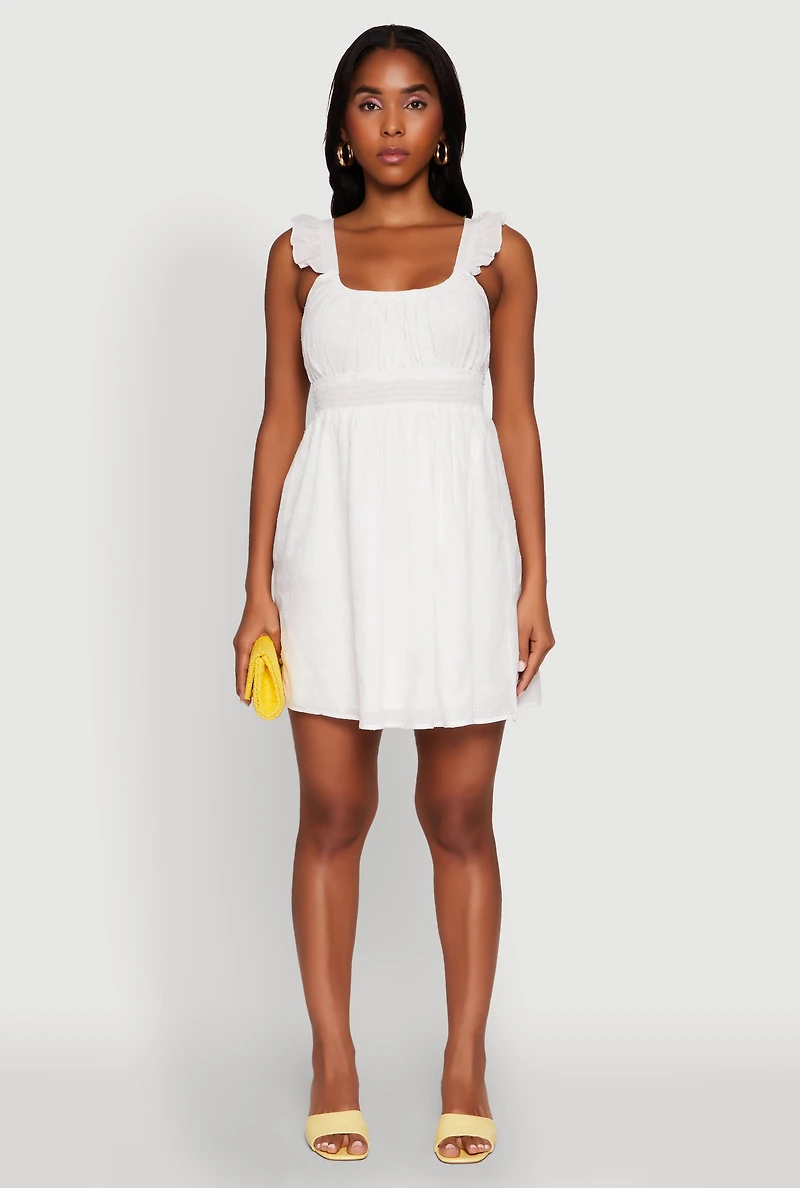 Womens Haute Monde Ruffled Strap Babydoll Sundress, White, Size S