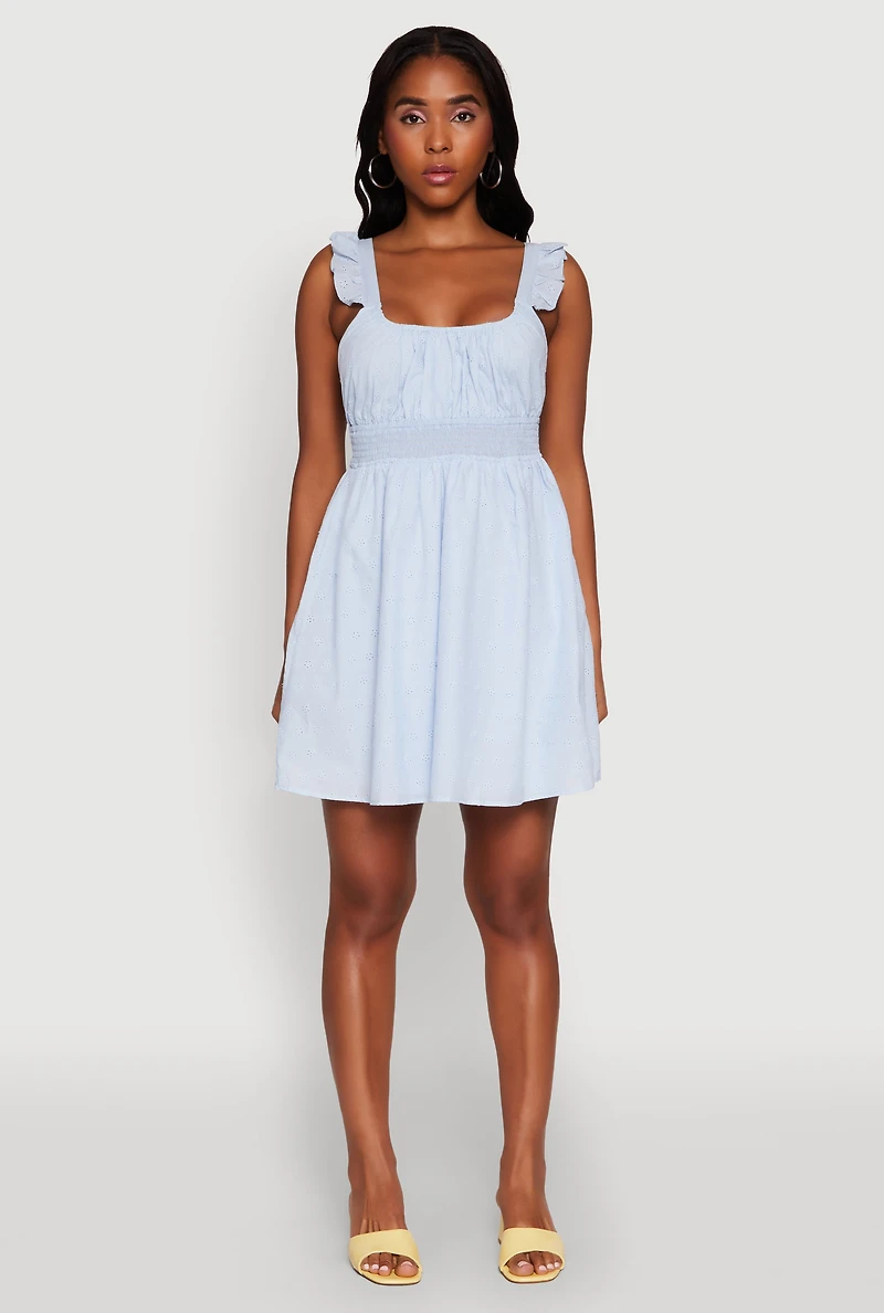 Womens Haute Monde Ruffled Strap Babydoll Sundress, Blue, Size S