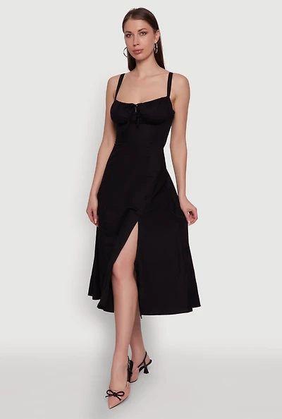 Womens Haute Monde Sleeveless Lace Up Corset Dress with Side Slit, Black, Size S