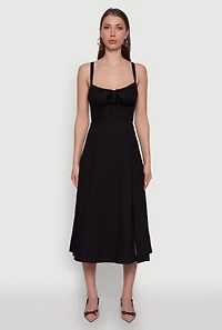 Womens Haute Monde Sleeveless Lace Up Corset Dress with Side Slit, Black, Size S