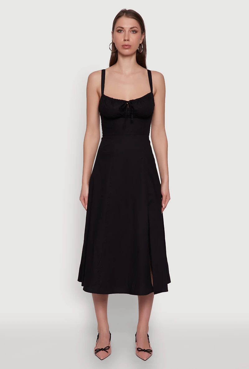 Womens Haute Monde Sleeveless Lace Up Corset Dress with Side Slit, Black, Size S