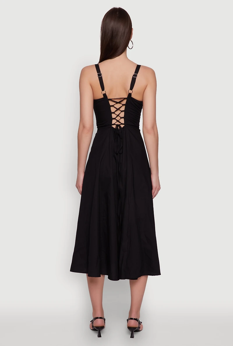Womens Haute Monde Sleeveless Lace Up Corset Dress with Side Slit, Black, Size S