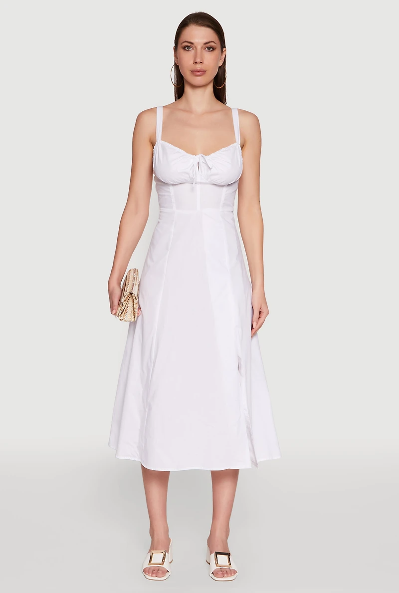 Womens Haute Monde Sleeveless Lace Up Corset Dress with Side Slit, White, Size S