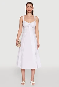 Womens Haute Monde Sleeveless Lace Up Corset Dress with Side Slit, White, Size S
