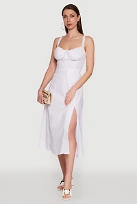 Womens Haute Monde Sleeveless Lace Up Corset Dress with Side Slit, White, Size S