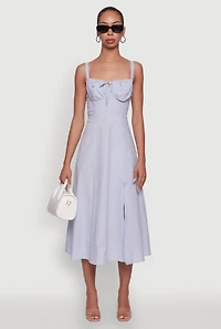 Haute Monde Sleeveless Lace Up Corset Dress with Side Slit