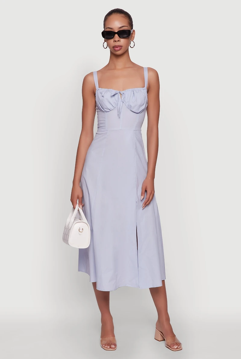 Womens Haute Monde Sleeveless Lace Up Corset Dress with Side Slit, Blue, Size S