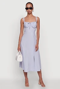 Womens Haute Monde Sleeveless Lace Up Corset Dress with Side Slit, Blue, Size S