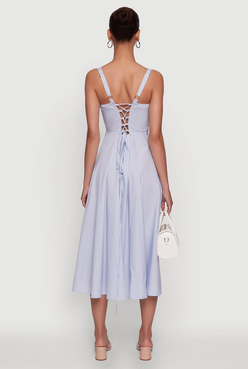 Womens Haute Monde Sleeveless Lace Up Corset Dress with Side Slit, Blue, Size S