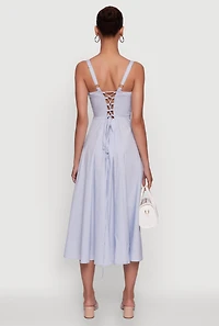 Womens Haute Monde Sleeveless Lace Up Corset Dress with Side Slit, Blue, Size S