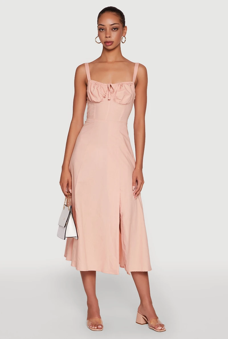 Womens Haute Monde Sleeveless Lace Up Corset Dress with Side Slit, Pink, Size L